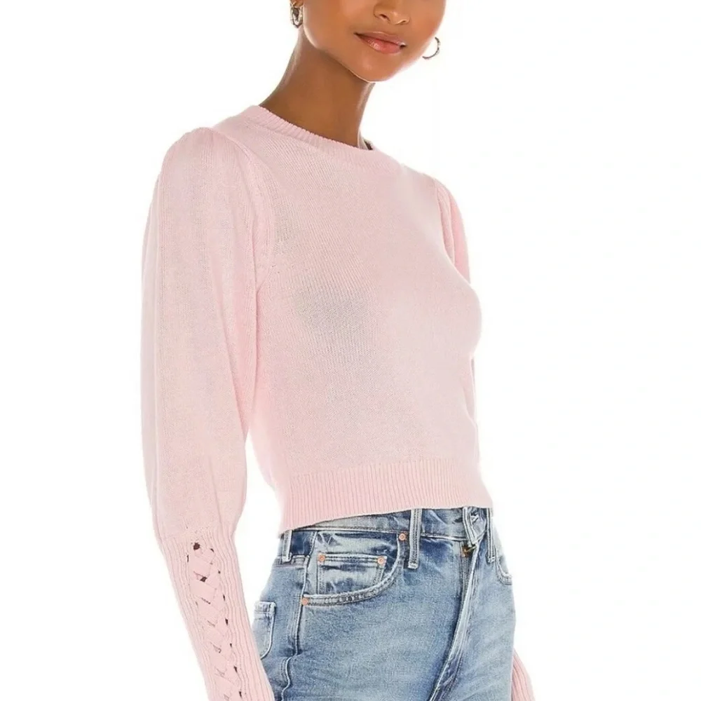525 America Sweater Braided Tie Puff Sleeve Sweater Size Small
